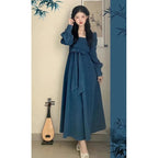 National Style New Chinese Style Spring And Autumn French Retro Elegant Slim Square Collar High Waist Skirt