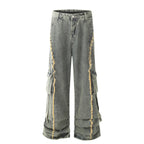 Retro Design Worn Looking Washed-out Burr Cargo Jeans Men