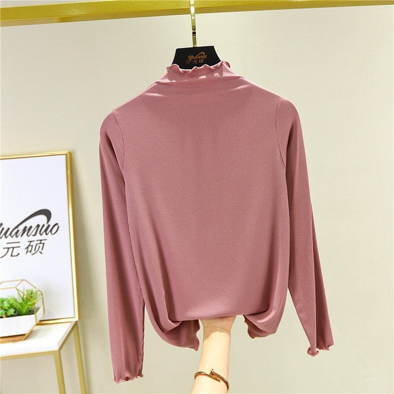 Half-high Collar Long Sleeves Solid Color Inner Wear Slim Fit Warm Dralon Top