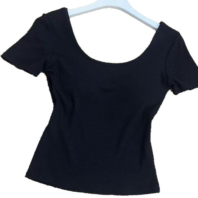 American Sexy Backless Short Sleeve T-shirt Women