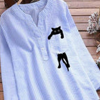 Women's Striped Cotton And Linen Pocket Printed Casual V-neck Long Sleeve Shirt