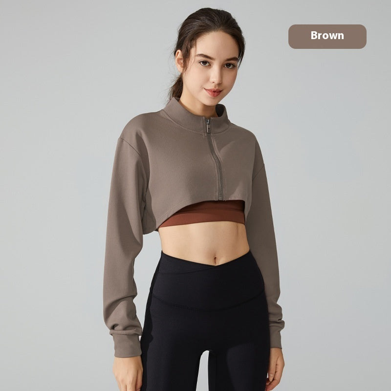 Short Navel Yoga Clothes Coat Long Sleeve Stand Collar