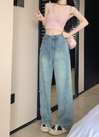 Pearl Straight Jeans High Waist Slim-fit Wide-leg Pants Women