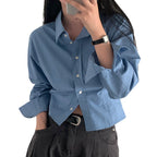 Waist-tight Slimming And Short Long-sleeved Shirt Women's Lapel Shirt