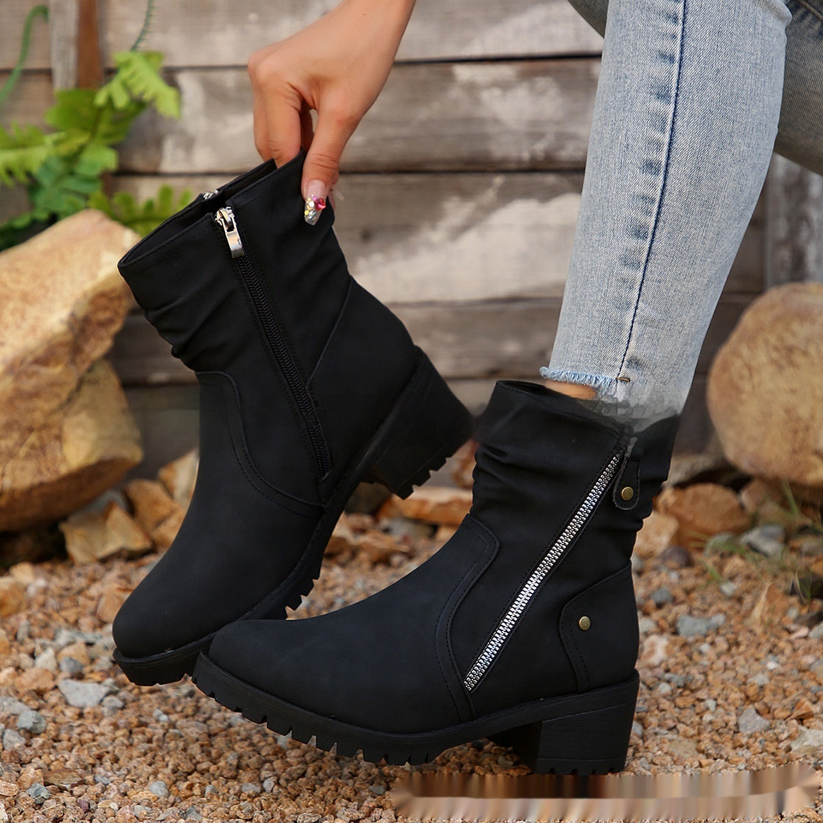 Belt Buckle Women's Ankle Boots Elastic Band